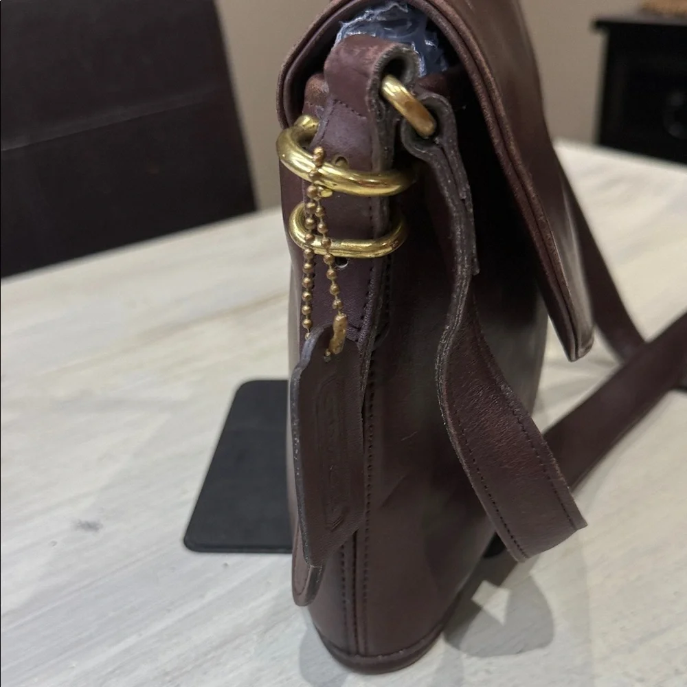 Vintage Coach Dark Brown Equestrian Leather Flap Bag